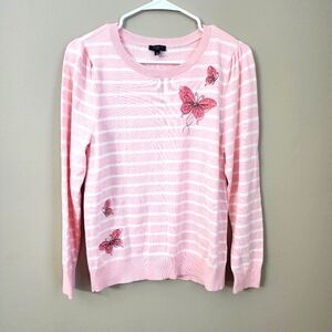 Talbots size Lp sweater pink/white sweater butterfly Lightweight pullover